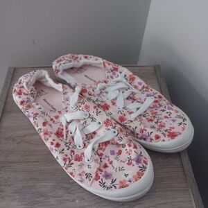LK NEW Time And Tru Pink Floral Slip On Sneakers Sz 8.5